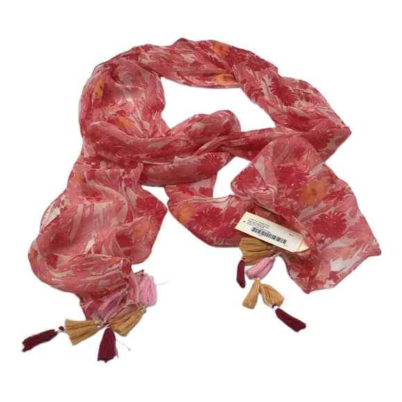 Collection 18 Womens Pink Floral Tasseled Rectangle Scarf 12x96 NWT - Picture 5 of 16